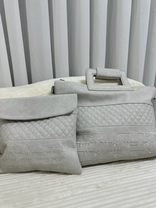 סט תיק טלית תפילין אפור בהיר